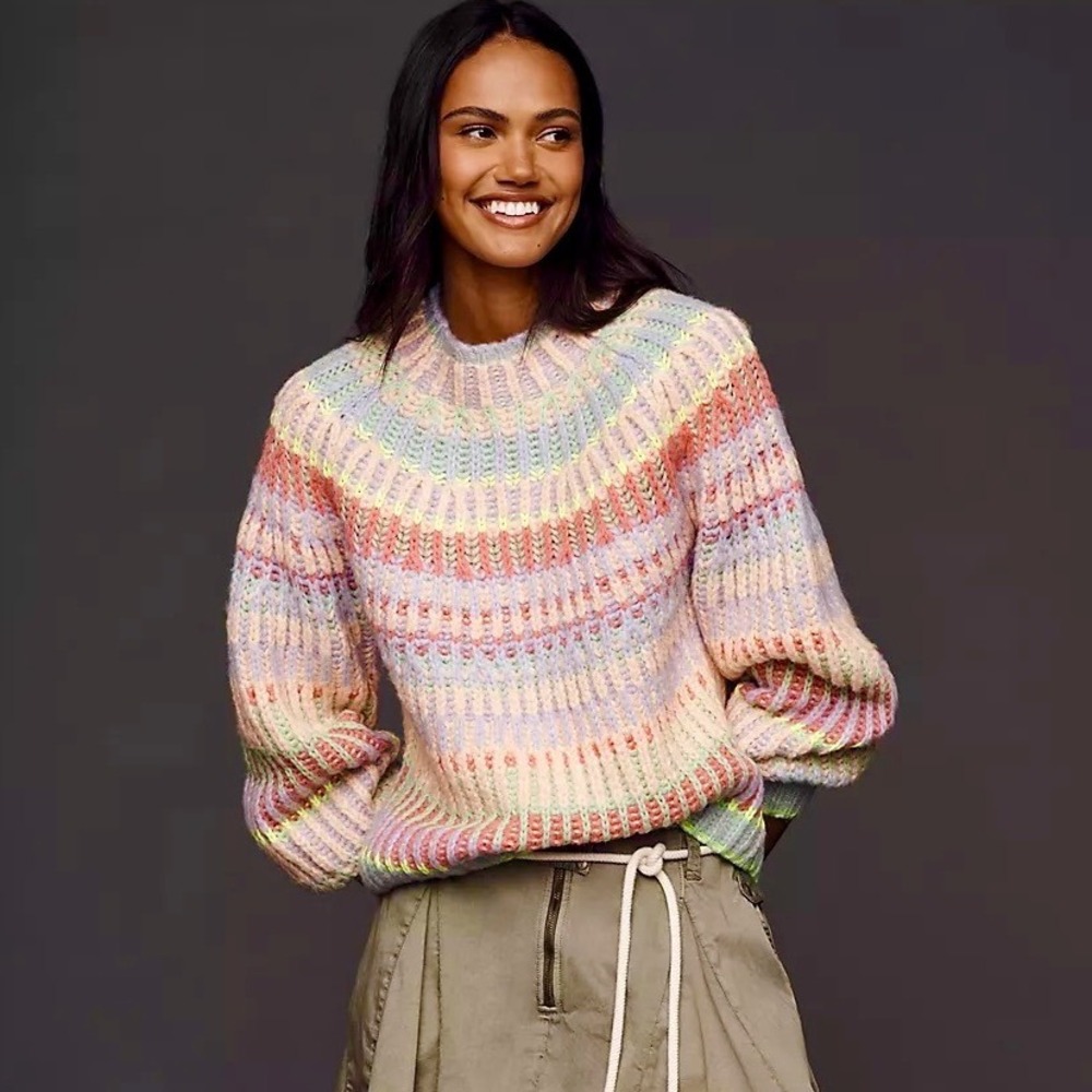 NWT Maeve Anthropologie Mock Neck Chunky Wool Blend Sweater S Spring Boho Pastel